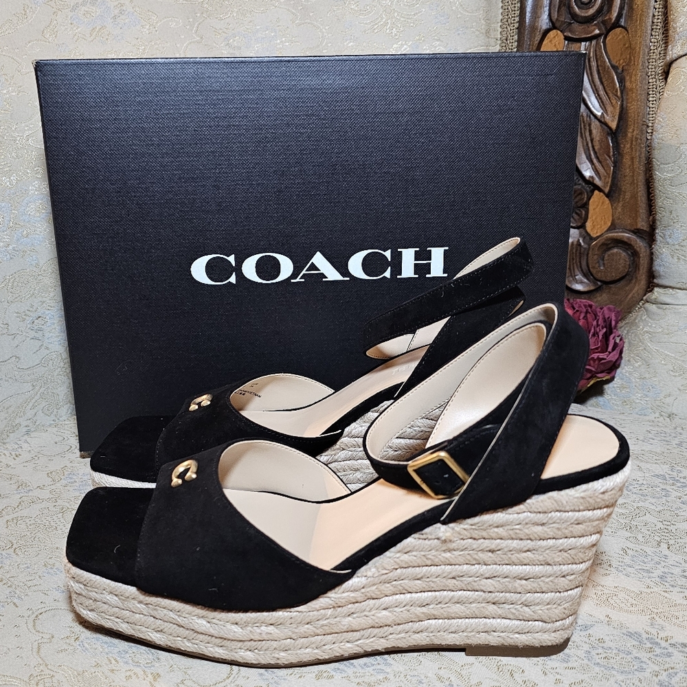 Coach Black Wedge Sandals
